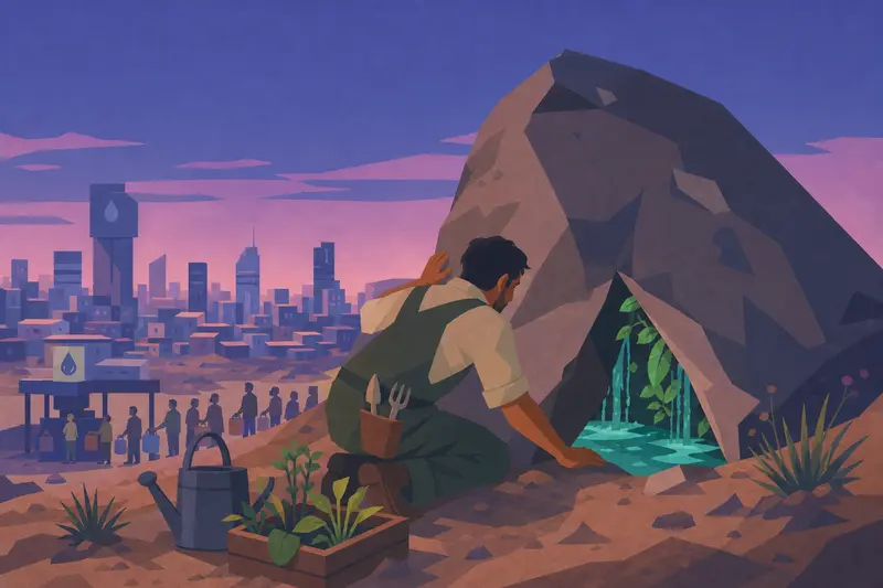 Cover illustration for Behind the Rock, A1 Spanish story