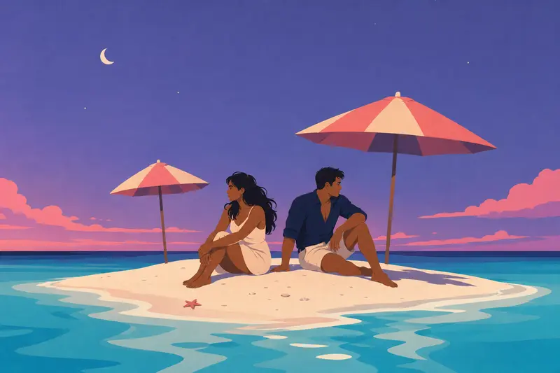 Cover illustration for The Sandbank Between Us, B2 Spanish story