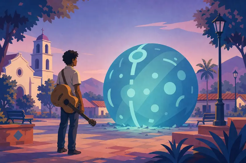 Cover illustration for The Guitar Player and the Sky Visitor, A2 Spanish story