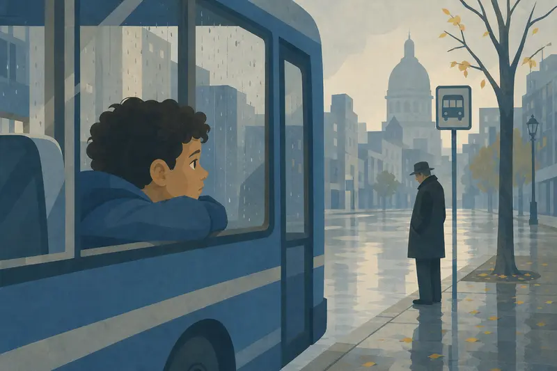 Cover illustration for The Man at the Bus Stop, A0 Spanish story