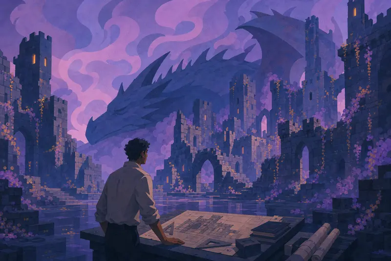Cover illustration for The Architect of Sleeping Stones, B2 Spanish story
