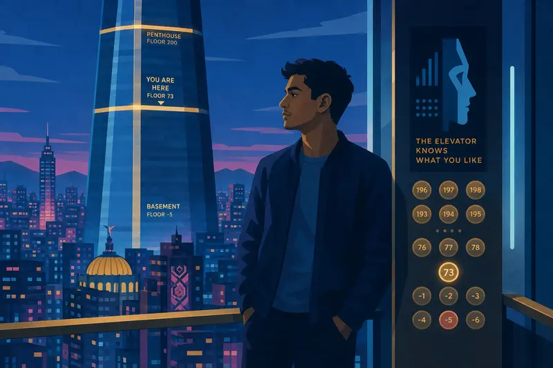 Cover illustration for The Elevator Knows What You Like, B2 Spanish story