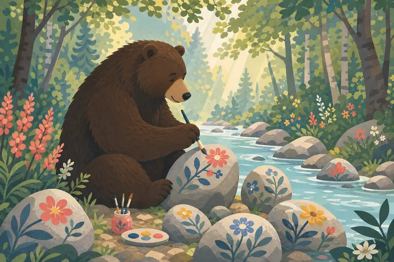 Cover illustration for The Bear Who Painted Flowers, A1 Spanish story