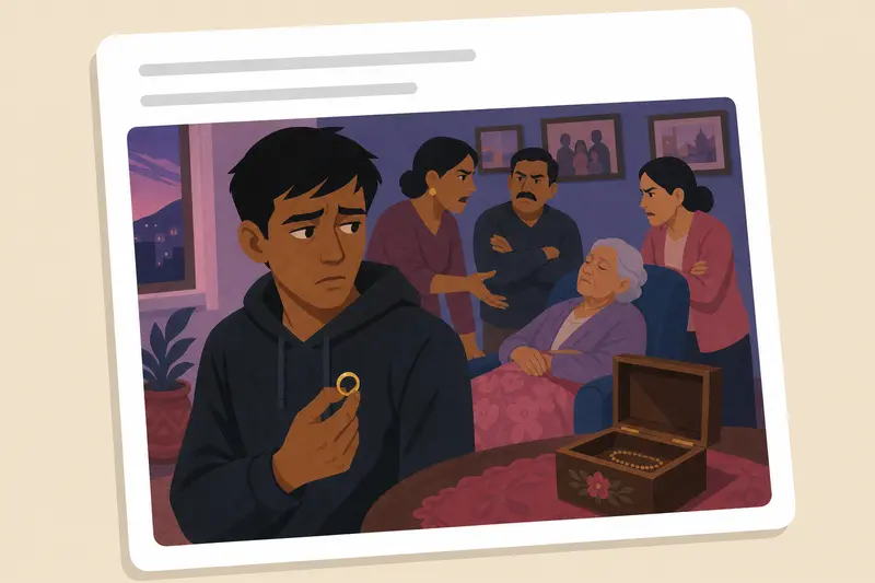 Cover illustration for AITJ for taking my grandmother's ring before she died?, A2 Spanish story