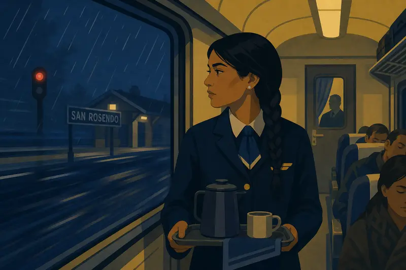 Cover illustration for No Stop at San Rosendo, A1 Spanish story