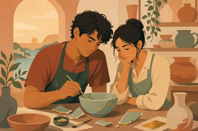 Cover illustration for Broken Things, Mended with Gold, B1 Spanish story