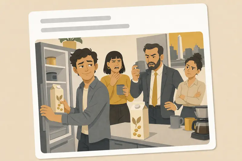 Cover illustration for AITJ for secretly replacing the office milk with soy milk?, B1 Spanish story