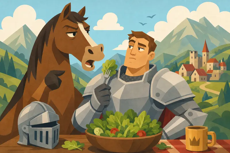 Cover illustration for The Knight Who Learned to Eat Salad, A2 Spanish story