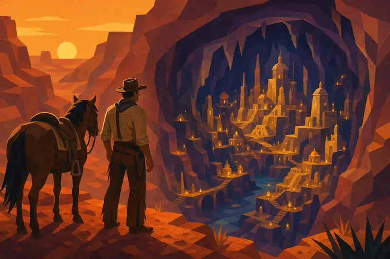 Cover illustration for The Gold Beneath the Canyon, A2 Spanish story