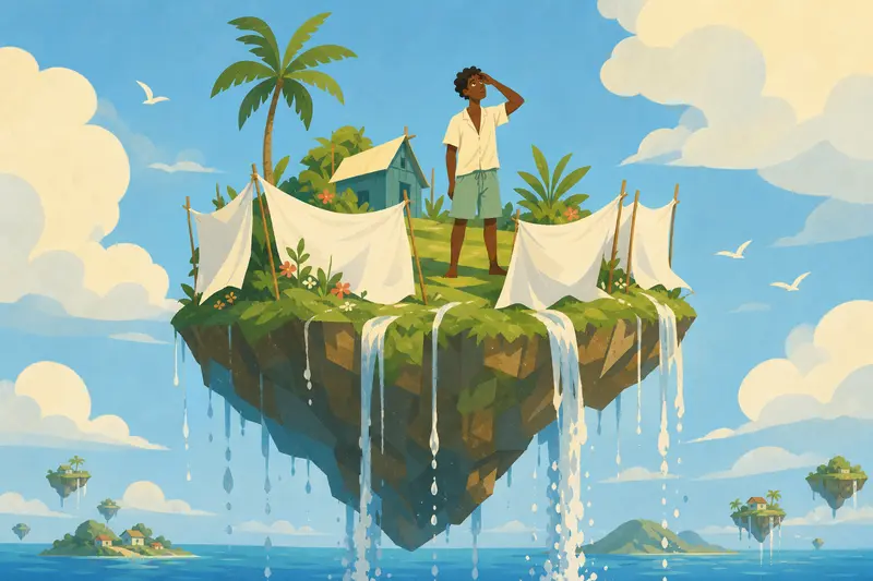 Cover illustration for The Island That Was Afraid to Look Down, A2 Spanish story