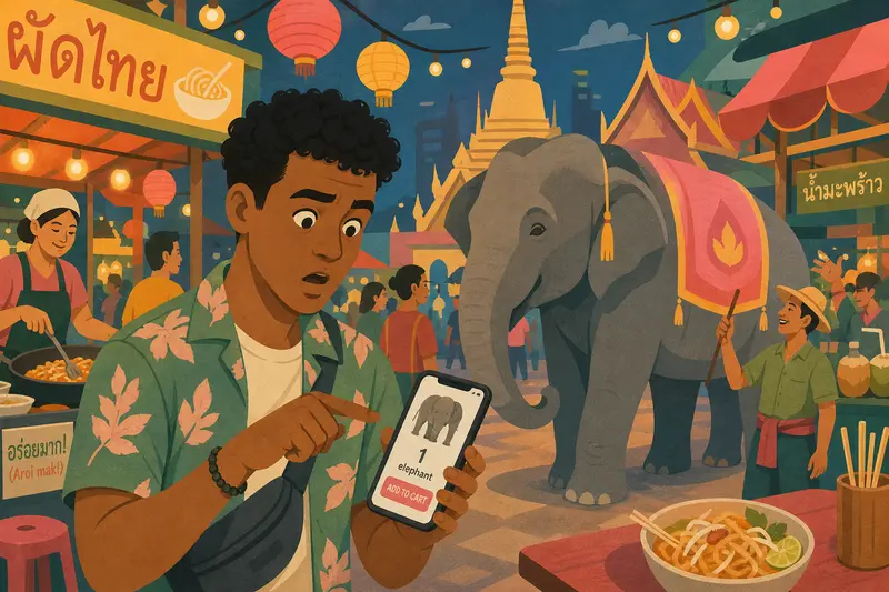 Cover illustration for One Elephant, Please, A1 Spanish story