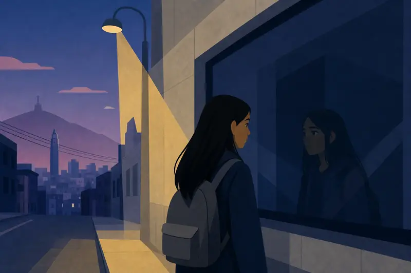 Cover illustration for The Girl in the Glass, A2 Spanish story