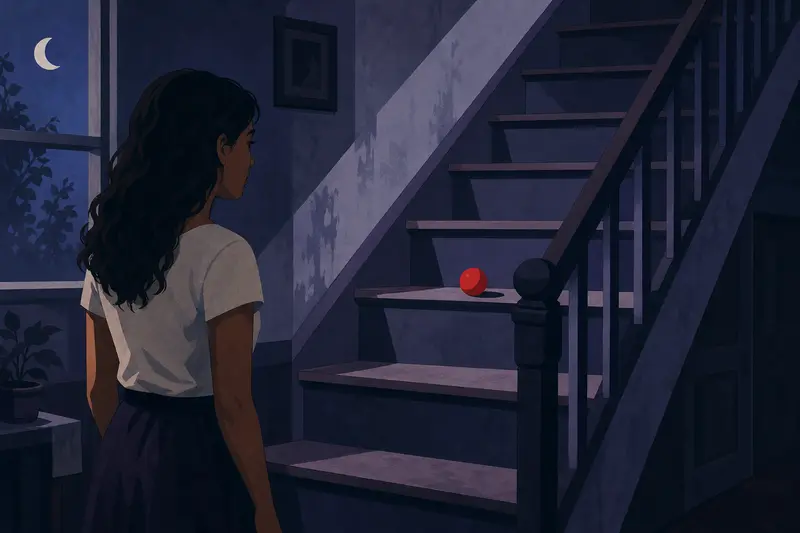 Cover illustration for The Red Ball on the Stairs, A2 Spanish story