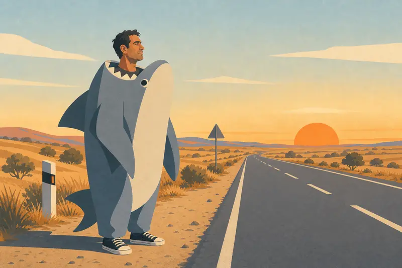Cover illustration for The Shark on the Highway, B1 Spanish story