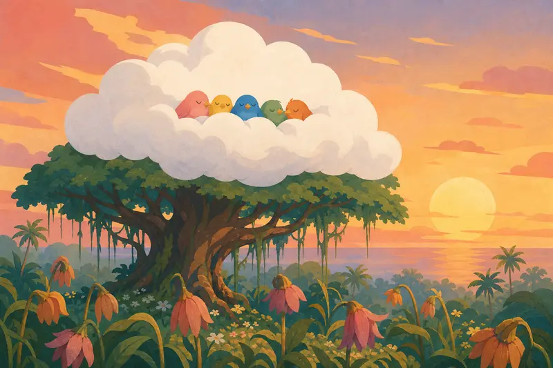 Cover illustration for The Cloud That Wanted to Be a Bed, A0 Spanish story