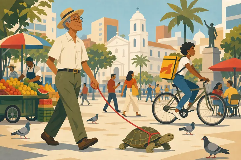 Cover illustration for The Slowest Man in Cali, A1 Spanish story