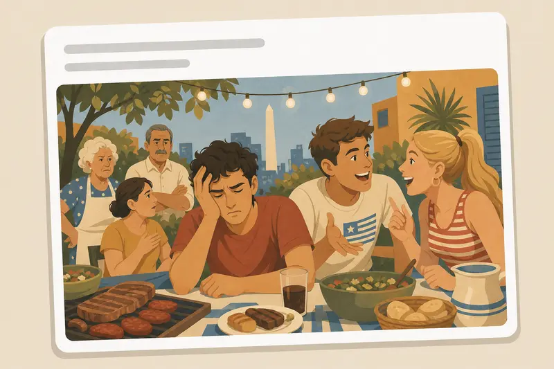 Cover illustration for AITJ for telling my American cousins their Spanish accents are too annoying and they should just speak English?, B2 Spanish story