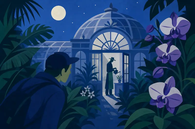Cover illustration for The Night Gardener, B1 Spanish story