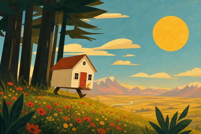 Cover illustration for The Little House That Found the Sun, A0 Spanish story