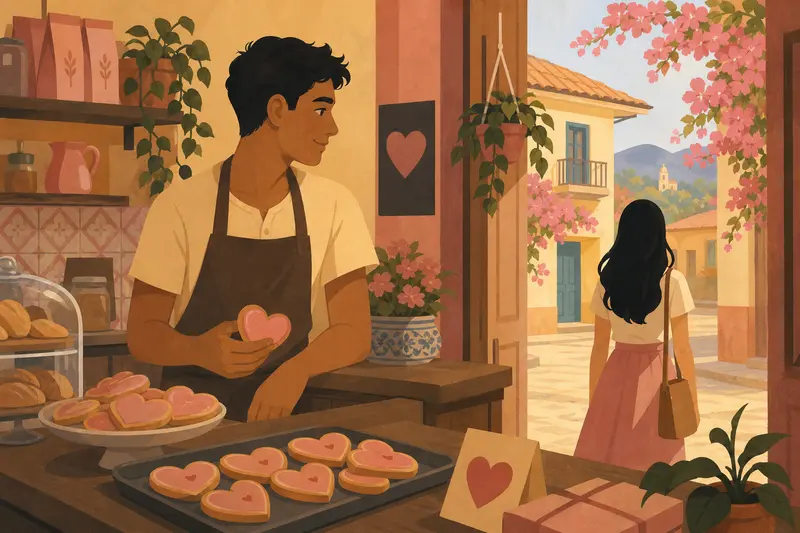 Cover illustration for Heart-Shaped Tuesdays, A1 Spanish story