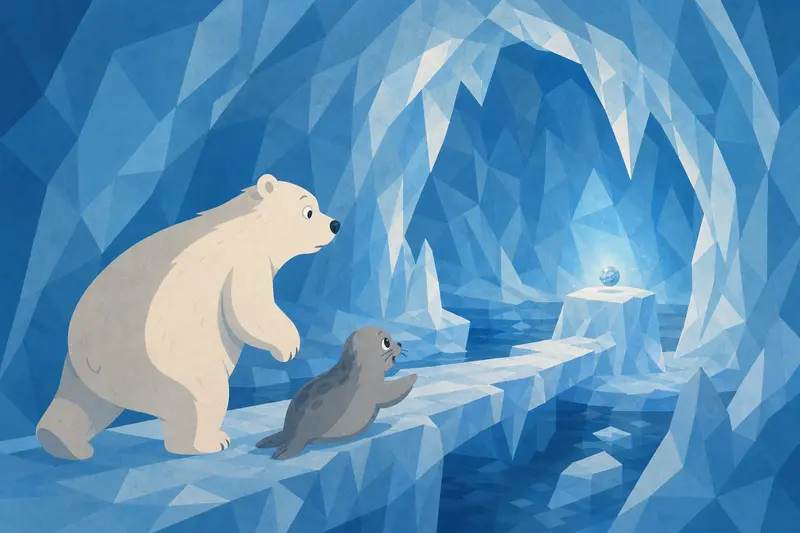Cover illustration for The Glass in the Ice, A1 Spanish story