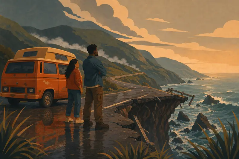 Cover illustration for The Road That Fell Into the Sea, B1 Spanish story