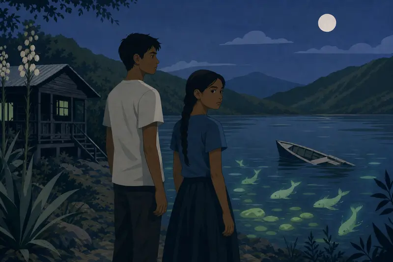 Cover illustration for The Fish Swim Backwards, A1 Spanish story