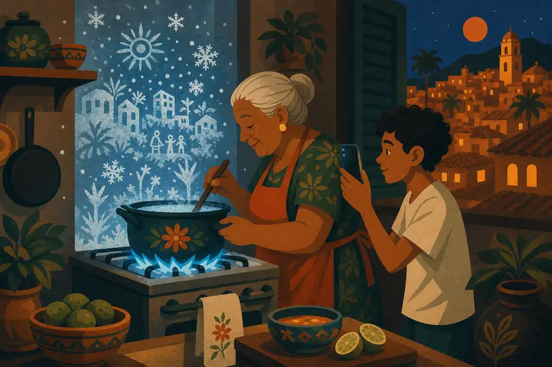 Cover illustration for Friends in the Snow, A0 Spanish story