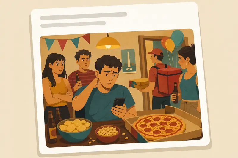 Cover illustration for AITJ for ordering a pizza at my friend's birthday party?, B1 Spanish story