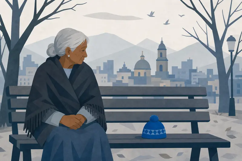 Cover illustration for The Blue Hat on the Chair, A0 Spanish story