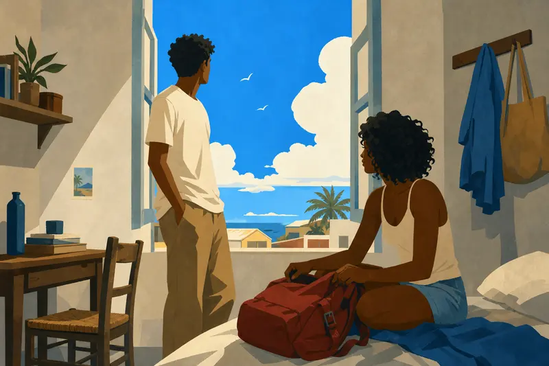 Cover illustration for The Blue Sky Beyond, A0 Spanish story