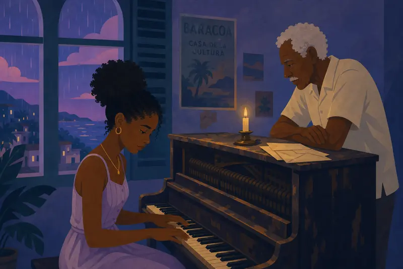Cover illustration for Three Notes Like Rain, B1 Spanish story