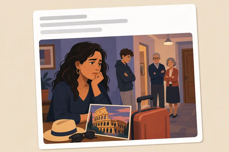 Cover illustration for AITJ for banning my teenager from our family vacation to Italy because his grades dropped?, B2 Spanish story