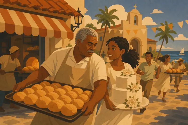 Cover illustration for Warm Bread at Noon, A1 Spanish story