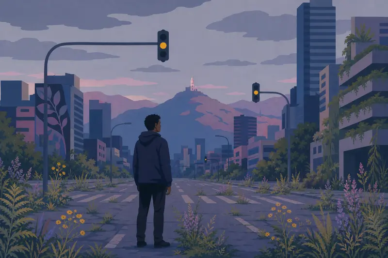 Cover illustration for The City That Breathed Without Us, B2 Spanish story
