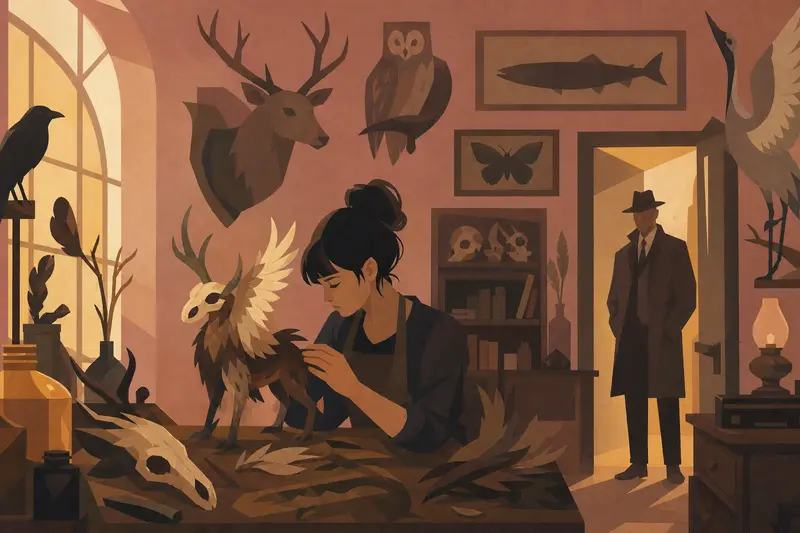 Cover illustration for The Taxidermist's Daughter, C1 Spanish story