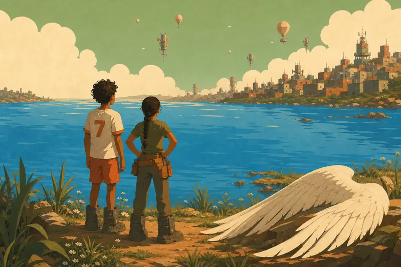 Cover illustration for The Blue Lake, A1 Spanish story