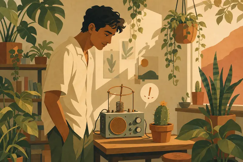 Cover illustration for The Radio and the Cactus, A1 Spanish story