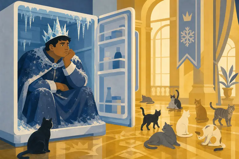 Cover illustration for The King in the Fridge, A1 Spanish story