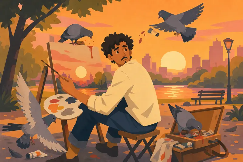 Cover illustration for The Painter and the Pigeons, B1 Spanish story