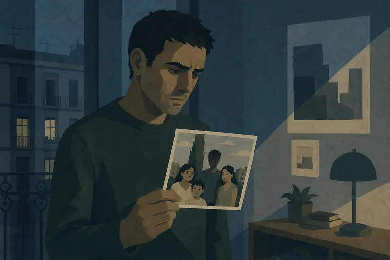 Cover illustration for The Face in the Photo, A0 Spanish story