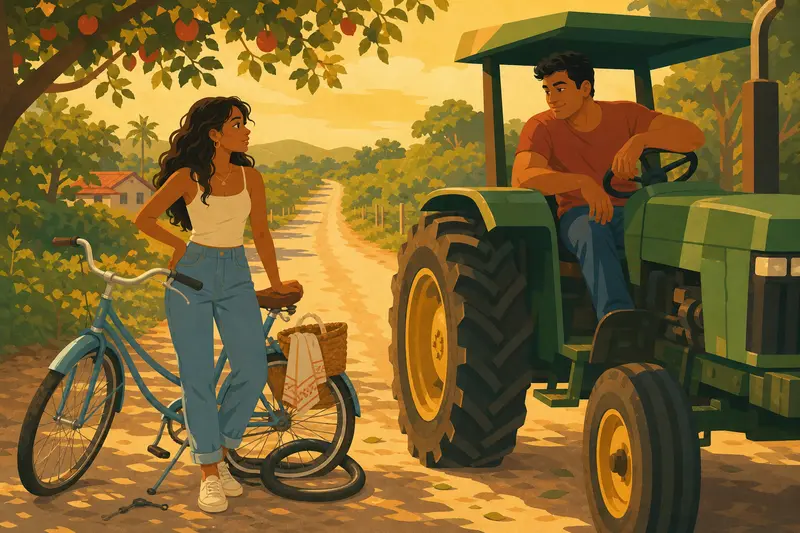 Cover illustration for The Apple on the Road, A1 Spanish story