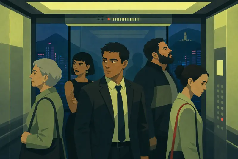 Cover illustration for Between Floors, B2 Spanish story