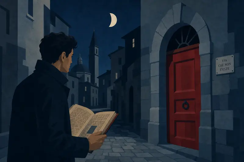 Cover illustration for The Red Door on the Missing Street, A0 Spanish story