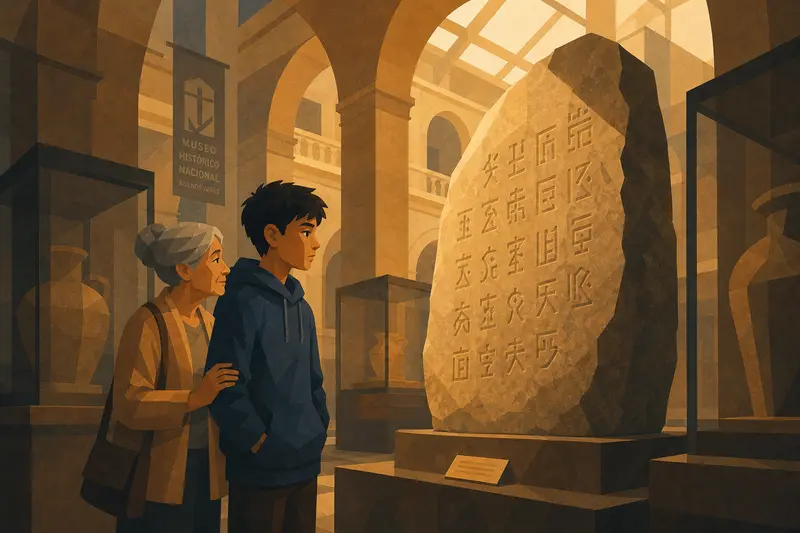 Cover illustration for The Name in the Stone, A1 Spanish story