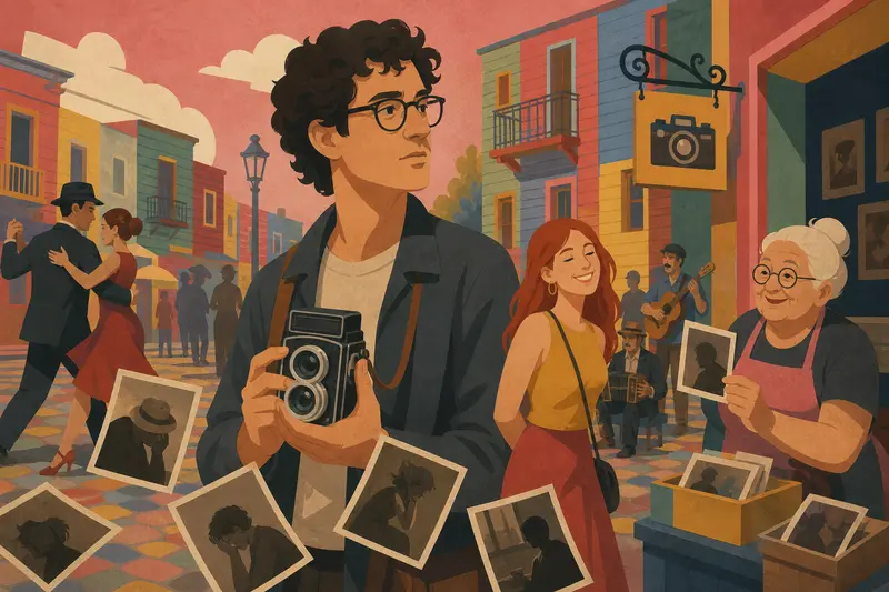 Cover illustration for Happy Faces, Sad Photos, A1 Spanish story