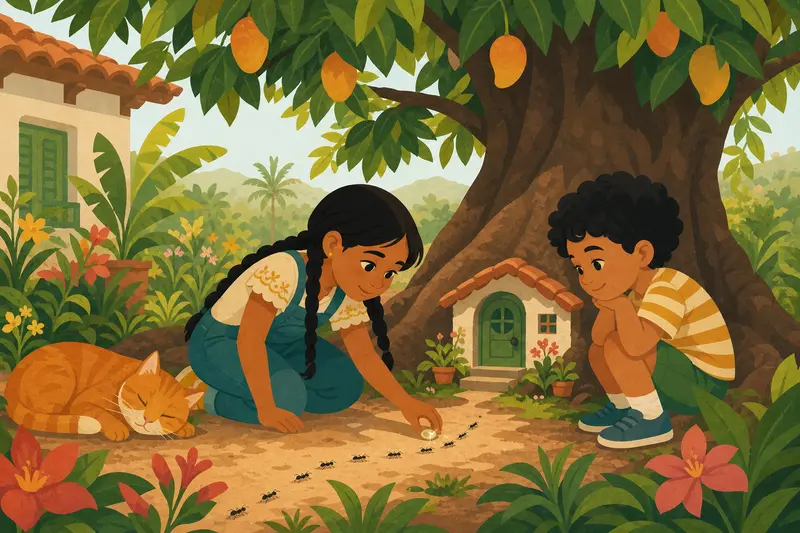 Cover illustration for Something Shines Under the Mango Tree, A0 Spanish story