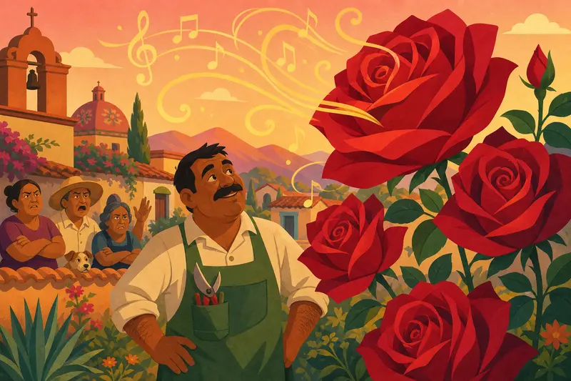 Cover illustration for The Roses That Sang Opera, A2 Spanish story