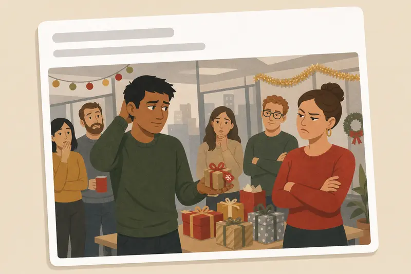 Cover illustration for AITJ for buying a $5 gift for a $50 Secret Santa exchange?, B2 Spanish story