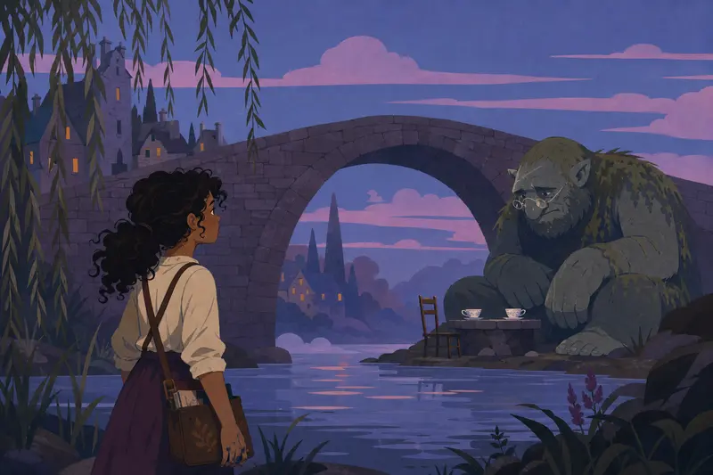 Cover illustration for Two Teacups on the Riverbank, B1 Spanish story